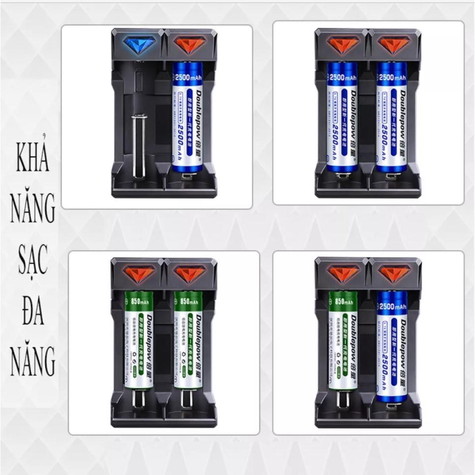 Bộ sạc pin 18650 tự ngắt báo đèn khi đầy Doublepow DP - UK21 sạc được pin 3,7V 18650, 16340, 14500, 26650,21700...