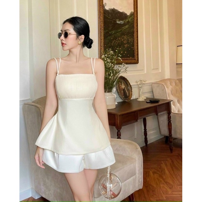 Set áo dây xếp li + quần sọt siêu xinh