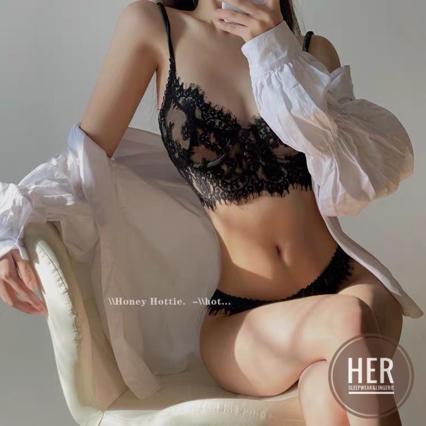 [Mã FAMARAL1 giảm 10K đơn 50K] Áo bralette không mút, có gọng hàng cúc ren mềm xuyên thấu sexy màu đen - Her Sleepwear | BigBuy360 - bigbuy360.vn