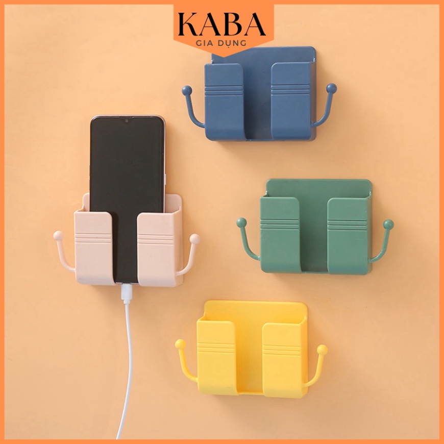 Giá Dán Tường Để Điện Thoại, Remote, Ổ Cắm/ Giá Đỡ Sạc Điện Thoại/ Kệ Đựng Đồ Dán Tường - Kèm 2 Móc Treo Đồ KABA