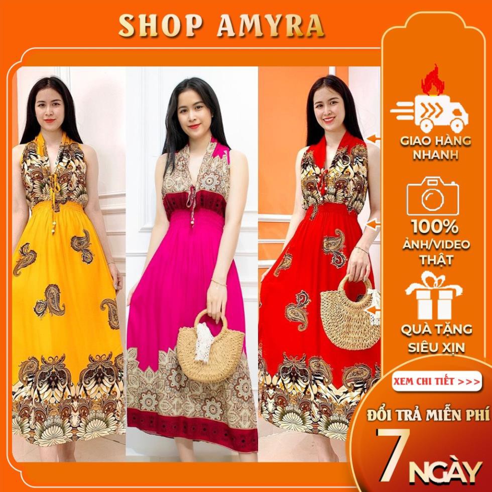 Váy maxi xẻ tà vải lanh thái - MX076 new
