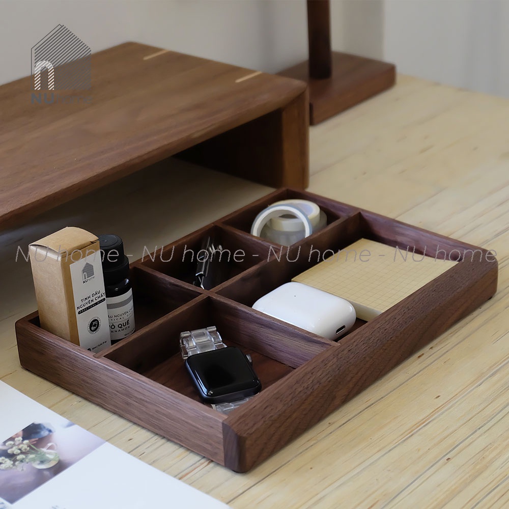 Khay gỗ đựng phụ kiện, mỹ phẩm để bàn Hami | nuhome.vn | khay gỗ tự nhiên để đồ tiện dụng ngăn nắp đặt bàn