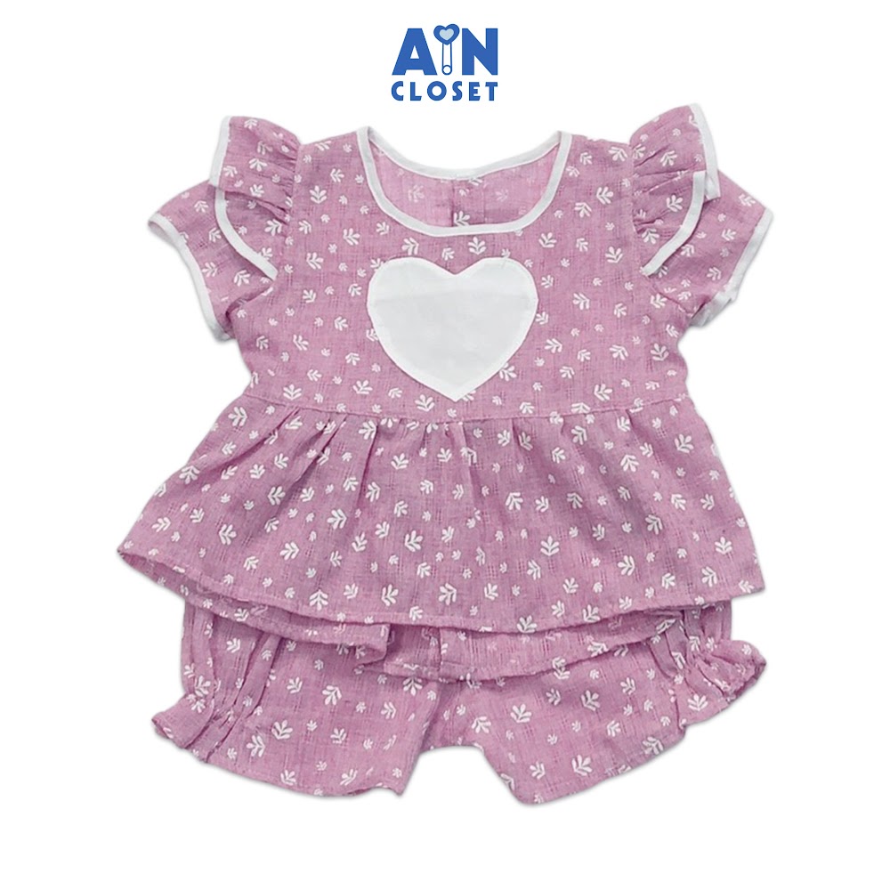 Bộ quần áo ngắn bé gái họa tiết Tim trắng nhí tim cotton boi AICDBGA3GKEF AIN Closet