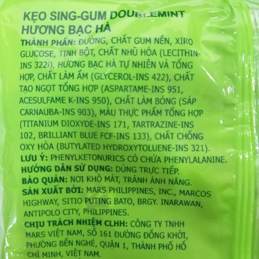 Kẹo Sing-gum Doublemint Hương Bạc Hà (Gói 40 viên)