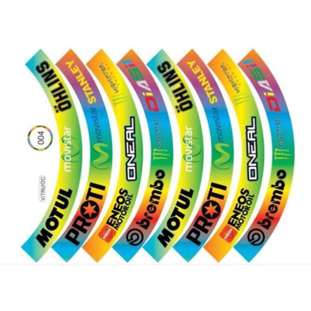 Tem Vành Dán Full Bánh Brembo 7 Màu Bộ 16 Miếng Mã 004