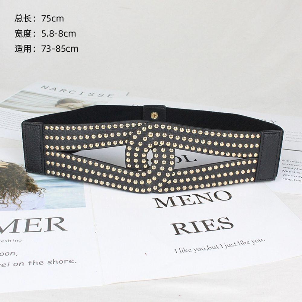 Thắt Lưng Vải Viền Kim Loại Bản Rộng Co Giãn Sang Trọng Phong Cách Punk Cổ Điển Cho Nữ