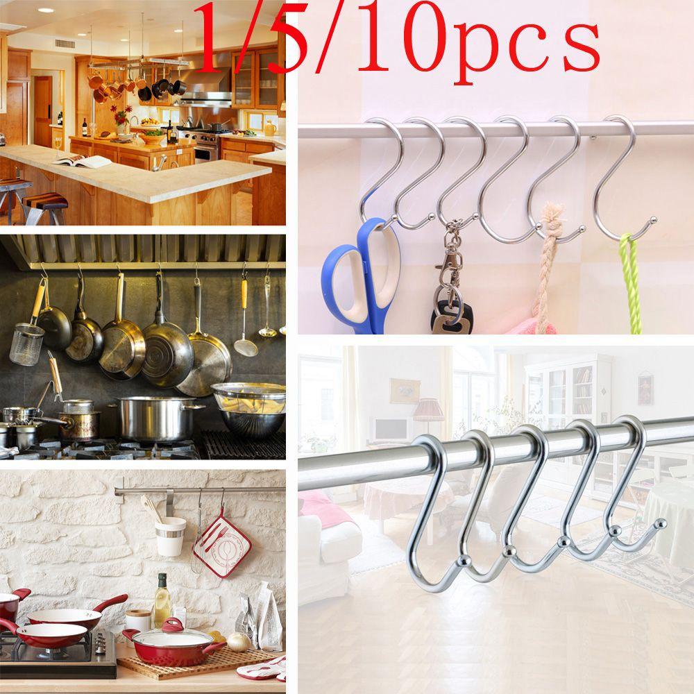 Set 1 / 5 / 10 Móc Treo Đồ Bằng Thép Không Gỉ Tiện Dụng Cho Nhà Bếp / Phòng Tắm