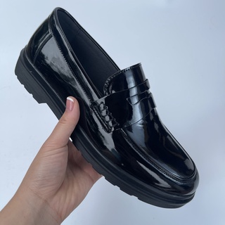 Giày Penny Loafer Đen bóng da bò thật nguyên tấm cao cấp