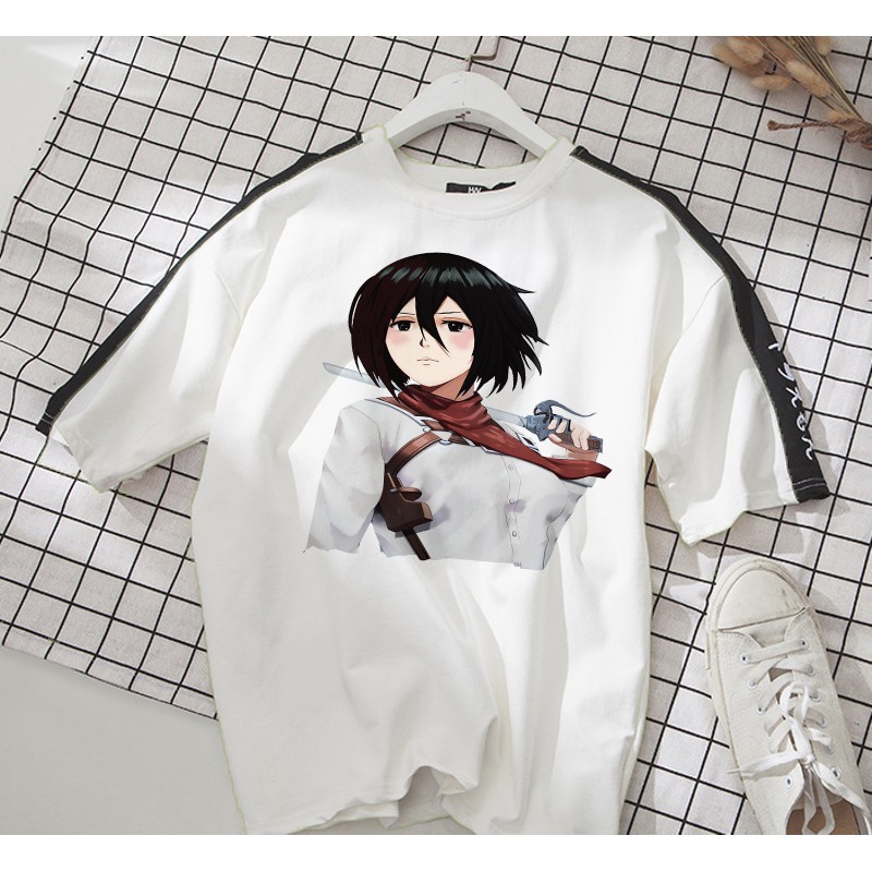 Áo thun Cotton Unisex - Nhân vật Mikasa Ackerman - Attack on Titan - Chibi - Mikasa Ackerman nhìn xa