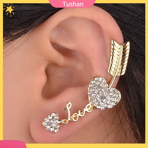 Khuyên vành tai đính đá hình tim / mũi tên độc đáo