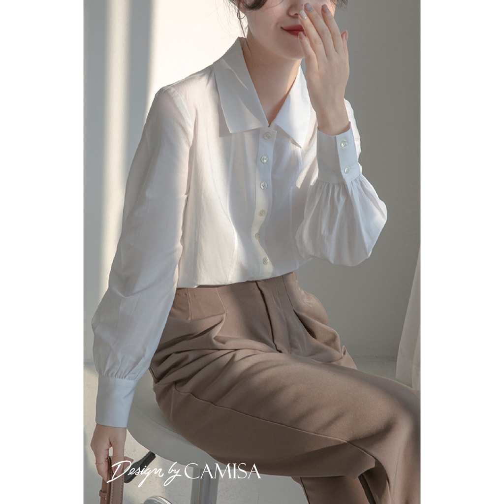Áo Sơ Mi Nữ CAMISA Dài Tay Tiểu Thư Vintage Cổ Đức Hàn Quốc, Sơ Mi Trắng Công Sở Form Rộng Nữ Kiểu Vải Đũi Cao Cấp CM07