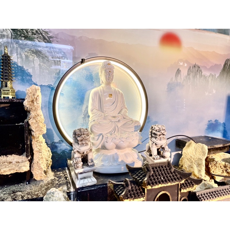 Đèn vòng tròn phát sáng trang trí tượng Phật - trang trí bán cạn, tiểu cảnh