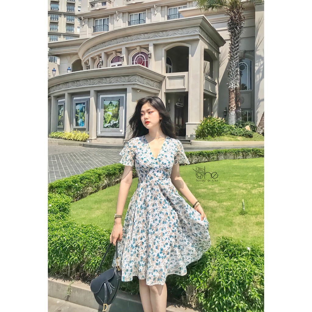 Alex Dress- Đầm hoa maxi cổ V tay tiên - SDX80