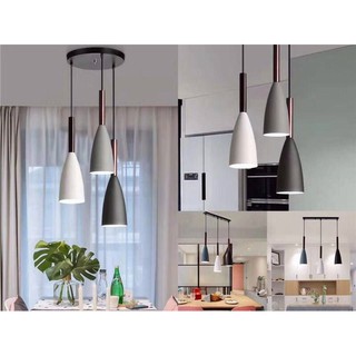 Bộ đèn thả trần 3 chao nhôm chuôi gỗ