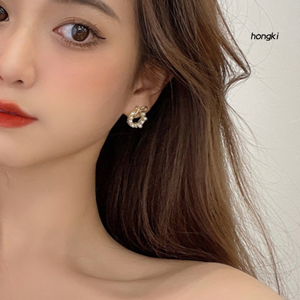 Đôi Khuyên Tai Hình Nơ Đính Ngọc Trai Xinh Xắn