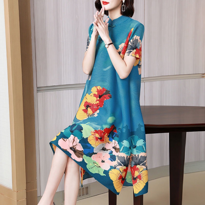 Đầm Sườn Xám Cách Tân Dáng Chữ a In Họa Tiết Phong Cách Trung Hoa Cổ Điển Thời Trang Mùa Hè 2022 Mới