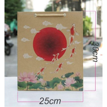Túi giấy Kraft Nhật Tết (mẫu 1) đựng quần áo đựng nước hoa đựng quà tặng size 30x25x10 cm