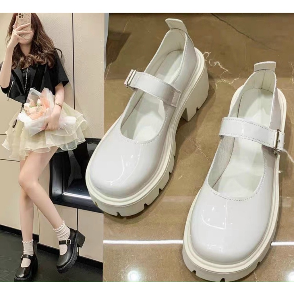 Giày búp bê nữ Lolita đế cao 5cm FAROSA Giày nữ Oxford chất da bóng khóa cài cực hót - D30