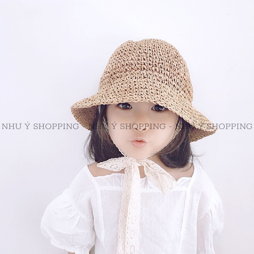 Nón mũ cói mềm cột nơ xinh tiểu thư cho bé gái (từ 2 tuổi -5 tuổi vừa)