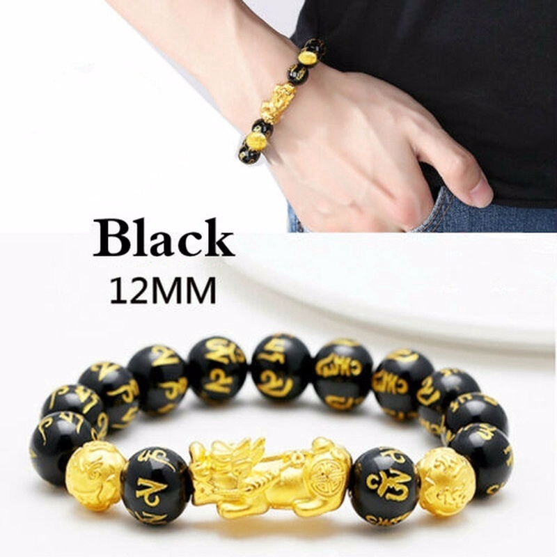 Feng Shui Obsidian Stone Beads Bracelet Men Women Wristband Pixiu Wealth and Good Luck Bracelet