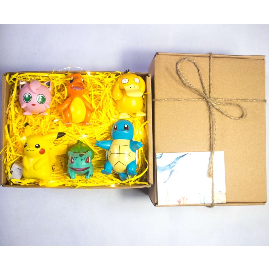 Quà Tặng Sinh Nhật, Hộp Quà Mô Hình Nhân Vật Pokemon, Pikachu Siêu Cute, Đầy Đủ Đèn Led, Thiệp, Đế Lót Rơm Sang Trọng