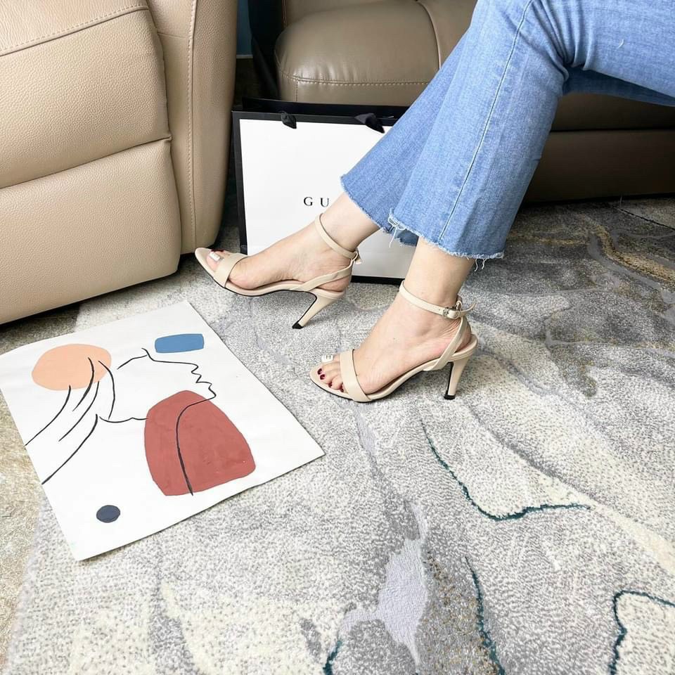 Sandal quai ngang trơn hở gót gót nhọn - 7P
