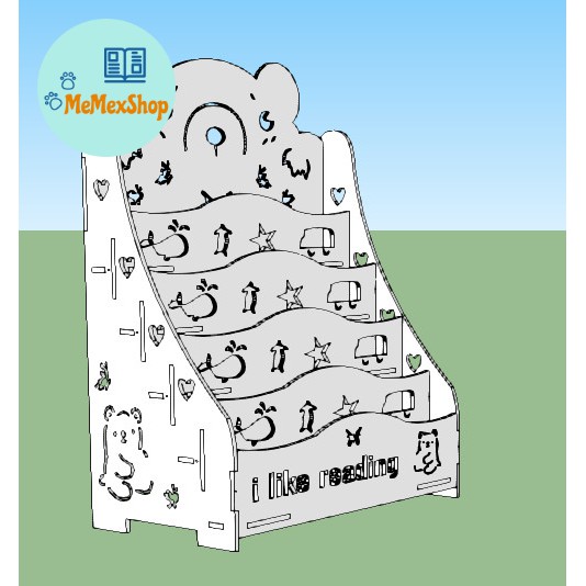 Kệ sách hình gấu 2 cho bé PVC Fomex full bộ kèm vít bắt