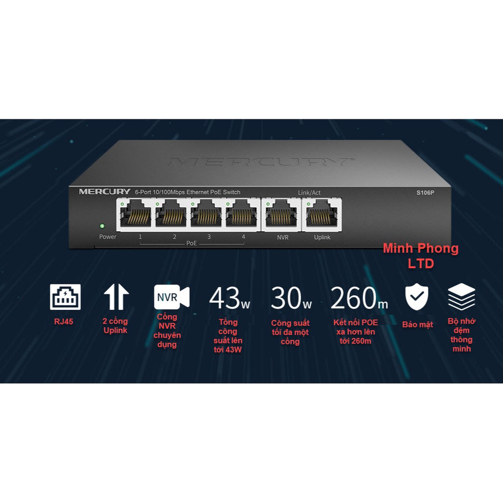 Bộ chuyển mạch switch POE 4, 5, 6, 8, 9, 10 cổng 100Mpbs - Hàng chính hãng Fast, Mercury, bảo hành 1 năm.