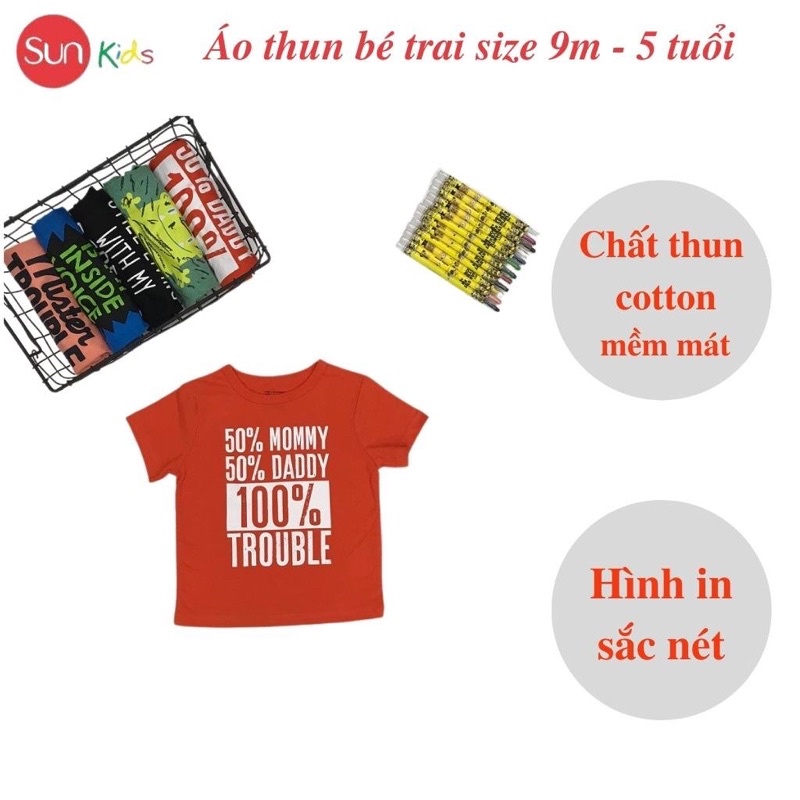 Áo thun bé trai xuất xịn, áo phông cho bé trai, chất cotton, size 9m - 5 tuổi - SUNKIDS1