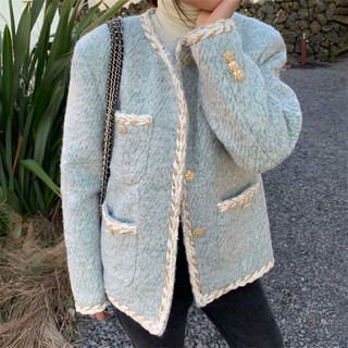 Áo khoác dạ Tweed chất đẹp siêu mịn ( SẴN MÀU XANH)