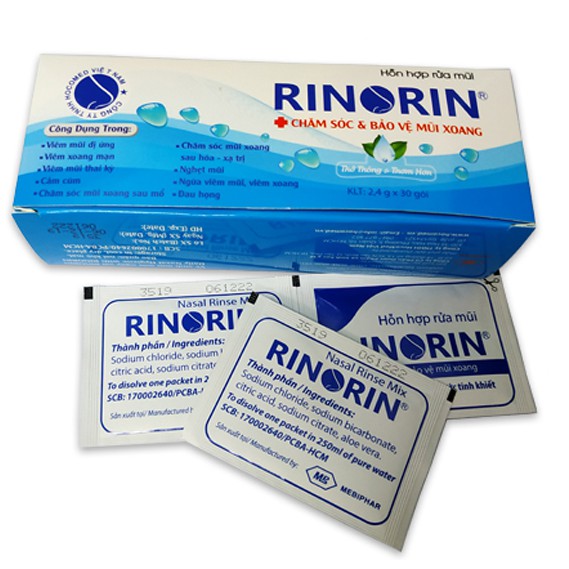 Bộ 2 sản phẩm muối rửa mũi Rinorin và chai xịt mũi xoang Rinorin - Minh Tiến Phát