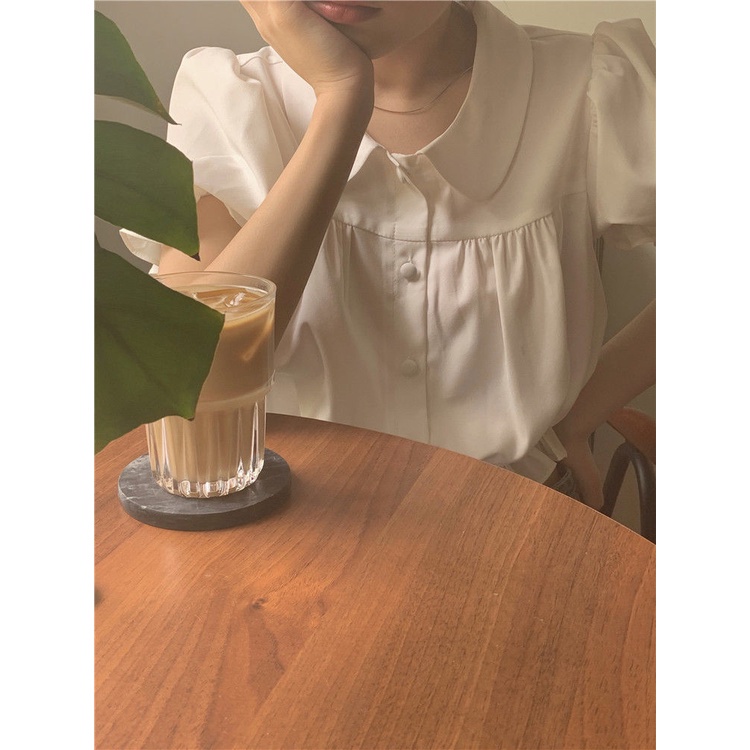 Áo Kiểu Tay Phồng Cổ Búp Bê Phối Ren Phong Cách Hàn Quốc Dễ Thương