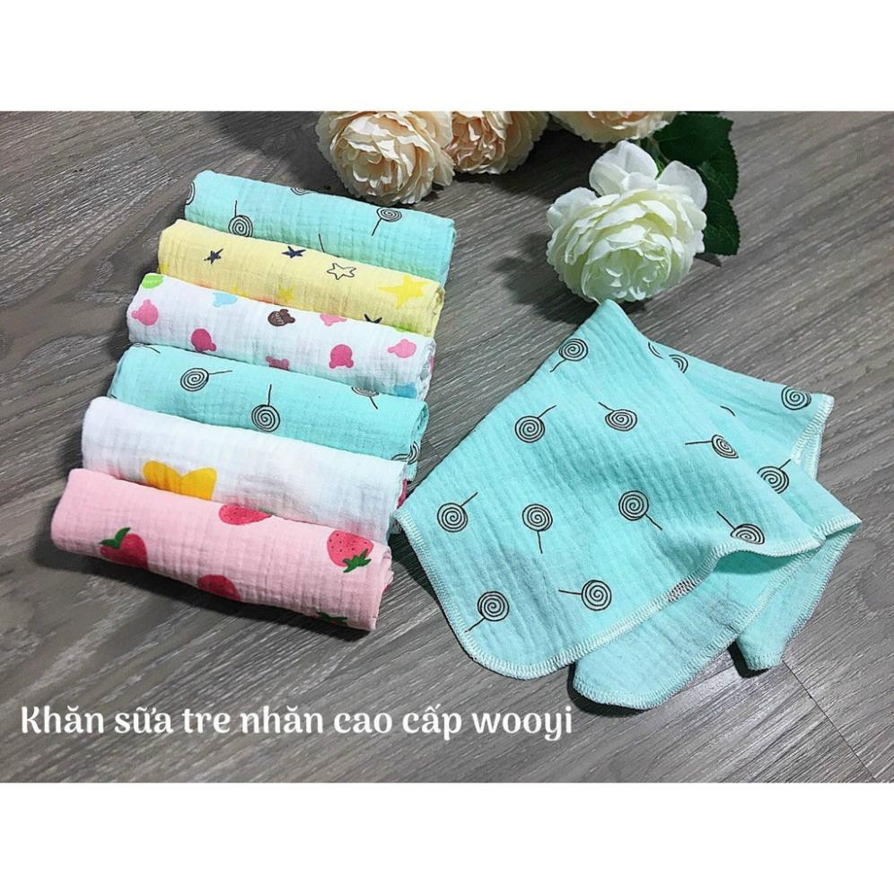 Set 5 Khăn sữa Wooyi 2 lớp họa tiết cotton mềm mịn cho bé/khăn lau cho bé cực cute