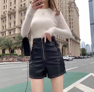 Quần sooc da cạp cao đan dây QC hot hit