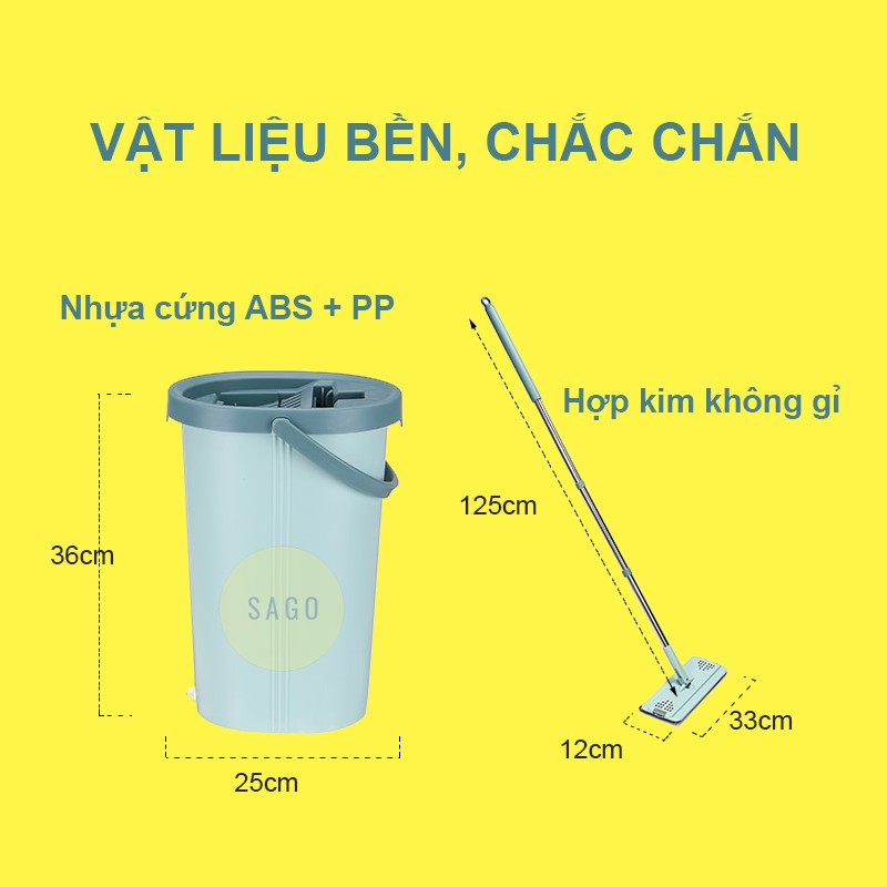 Cây lau nhà thông minh Vừa Giặt Vừa Vắt NUHA-01 kích thướt nhỏ gọn, 1 nút xả nước, 2 miếng bông lau, màu ngẫu nhiên