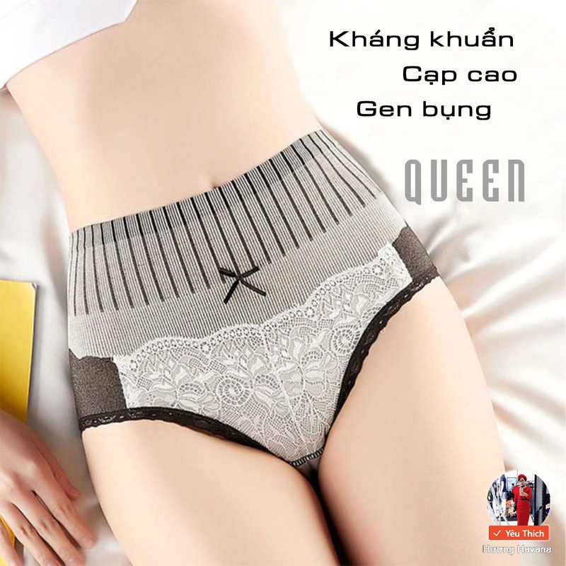 Quần lót nữ cạp cao gân tăm pha ren - bigsize - quần chip ren nữ hoàng FLQ69