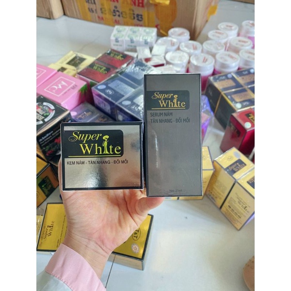 Combo Kem và serum Super White gồm mụn, nám, trắng da