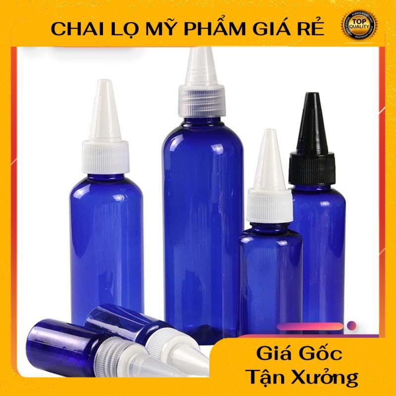 Chai Chiết Mĩ Phẩm ❤ RẺ VÔ ĐỊCH ❤ Chai nhựa pet nút nhọn 100ml xanh dương chiết mỹ phẩm , phụ kiện du lịch