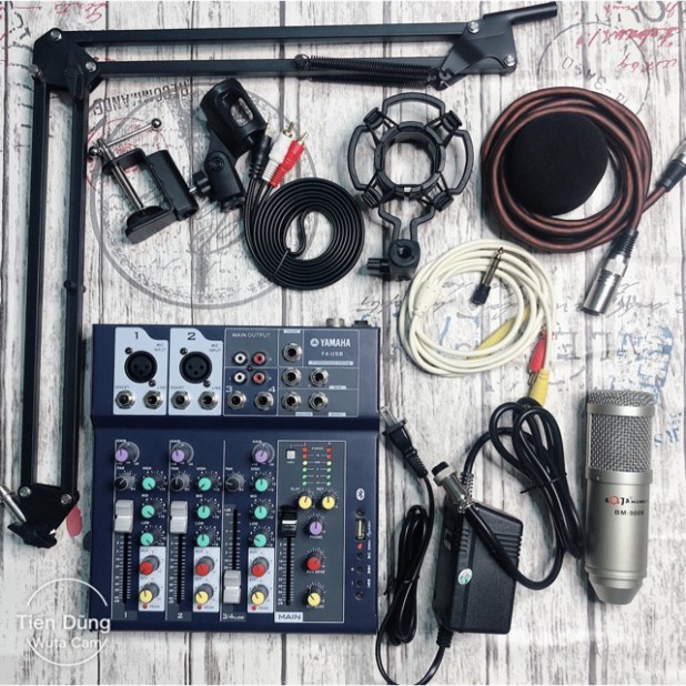 Bộ thu âm AQTA BM900 II mixer F4 Bluetooth chân dây livestream chế zắc 6.5 dây truyền nhạc full bộ- Bộ mic livestream