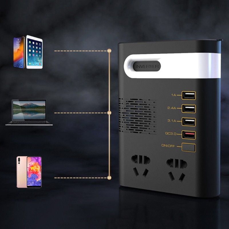 Bộ Chuyển Đổi Điện Áp Từ Dc 12v / 24v Sang Ac 220v Qc3.0 Usb Cho Xe Hơi