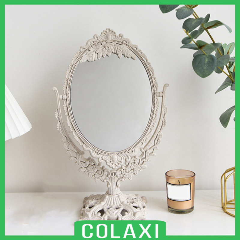 [COLAXI]Desktop Mirror Oval Bathroom Double Sided 360 Makeup Mirror Decoration