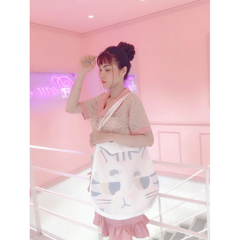 Túi đeo vai/đeo chéo (VẢI BỐ COTTON MỀM DÀY - FORM TO) - MÈO MẮT KÍNH