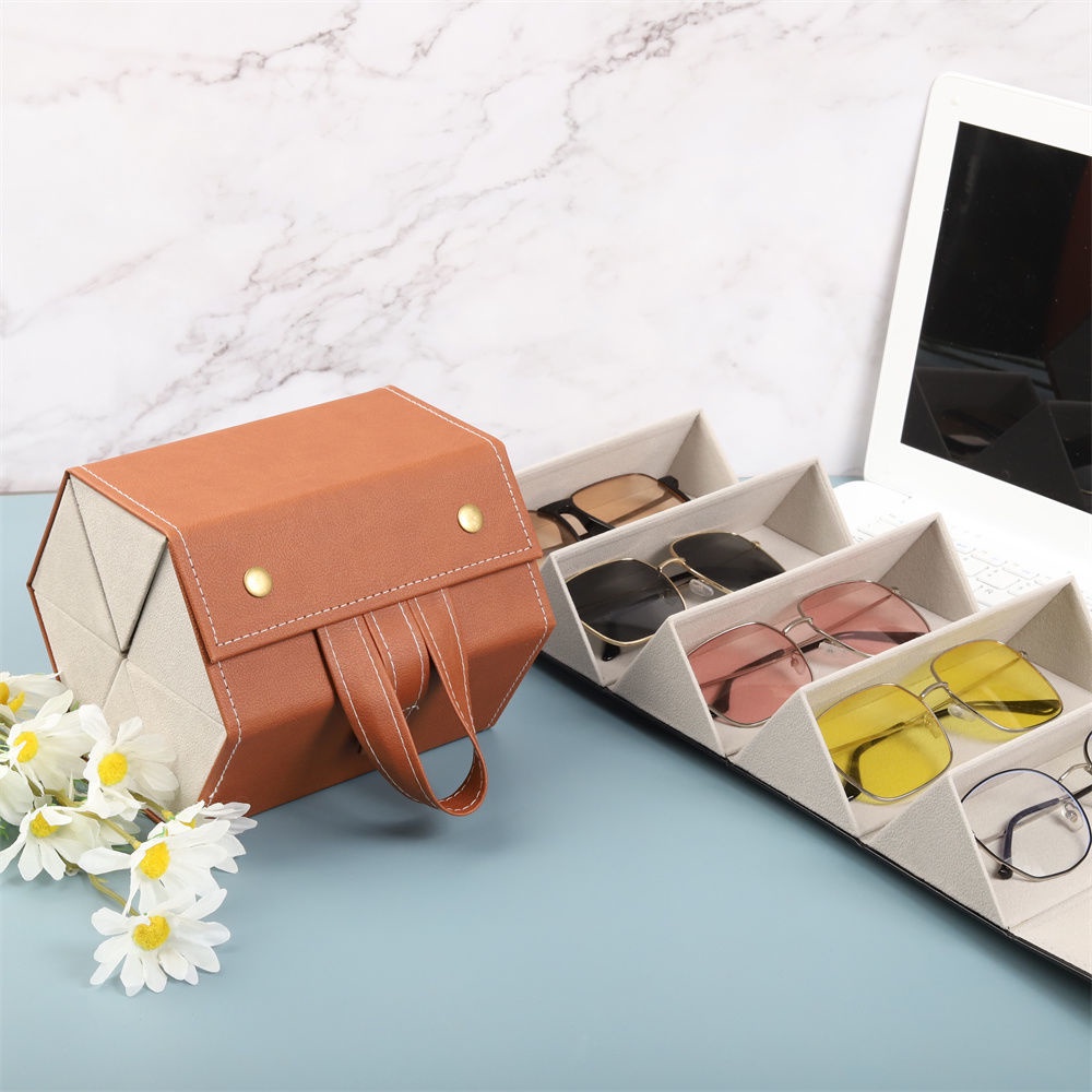 Hộp Đựng Mắt Kính Bằng Da Sức Chứa Lớn Siêu Nhẹ 4 Ngăn/3-Grid/2 Hộp