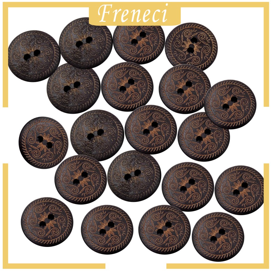 Set 50 Nút Gỗ Tròn 2 Lỗ 18mm In Họa Tiết Hoa Trang Trí Quần Áo