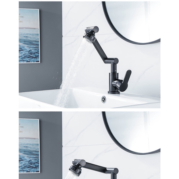 Vòi bồn rửa mặt, vòi Lavabo Nóng lạnh sơn tĩnh điện ĐEN xoay 720 độ siêu tiện dụng tặng kèm dây cấp Nóng lạnh