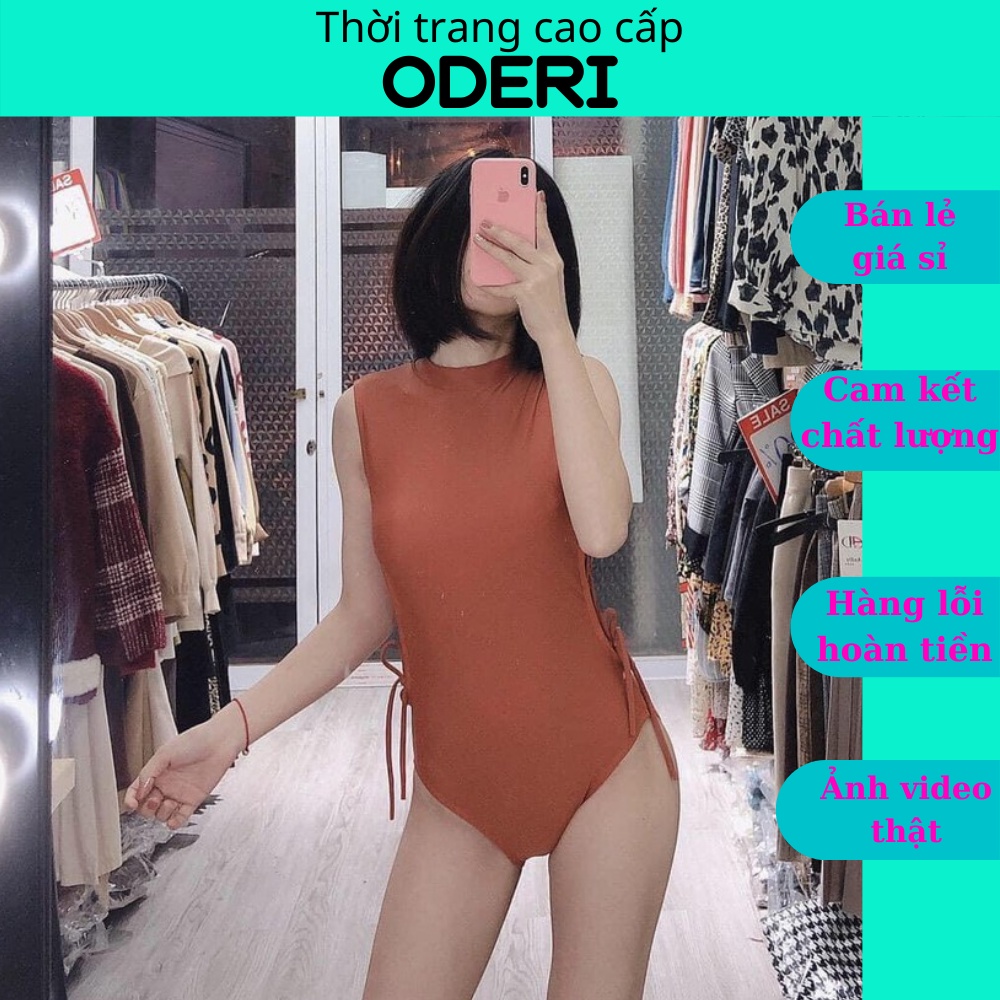 Bikini, Đồ Bơi Một Mảnh Thân Liền Đen Đan Hông Khóa Kéo ODERI LT-049