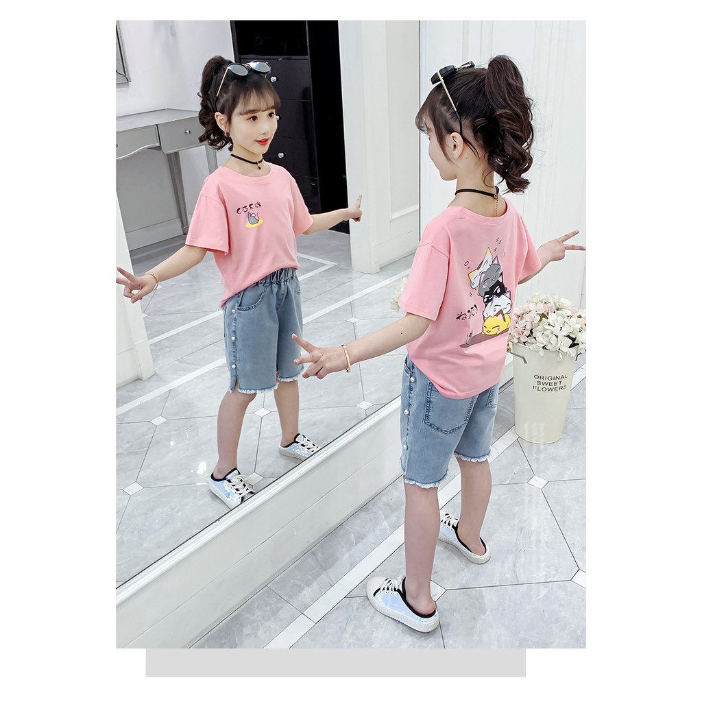 Áo phông bé gái size đai từ 20 -50kg họa tiết 5 chú mèo đáng yêu AH01
