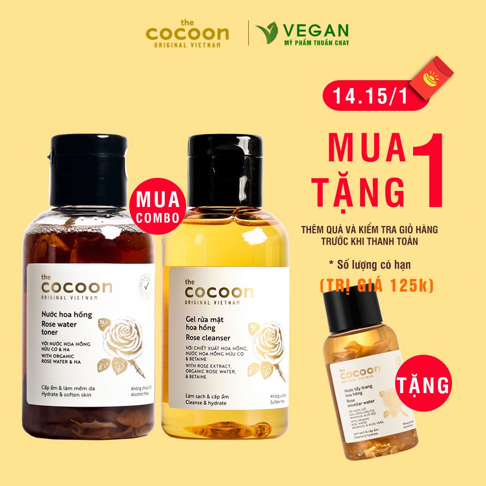 Combo gel rửa mặt hoa hồng cocoon 140ml + Toner nước hoa hồng cocoon 140ml