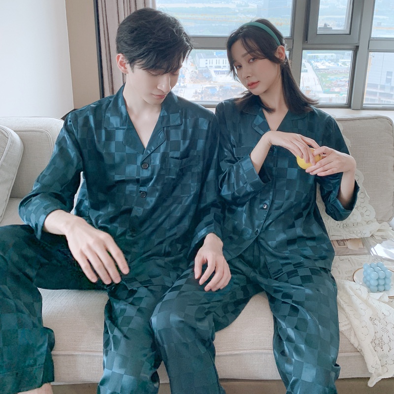 Bộ Đồ Ngủ Ngắn Tay Bằng Lụa Mát Họa Tiết Kẻ Ô Nhiều Màu Sắc Thời Trang Mùa Hè Mới Dành Cho Cặp Đôi
