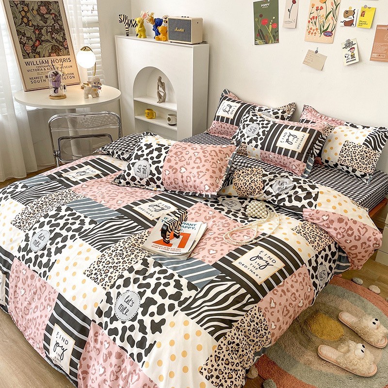Set cotton poly ô vuông bò sữa